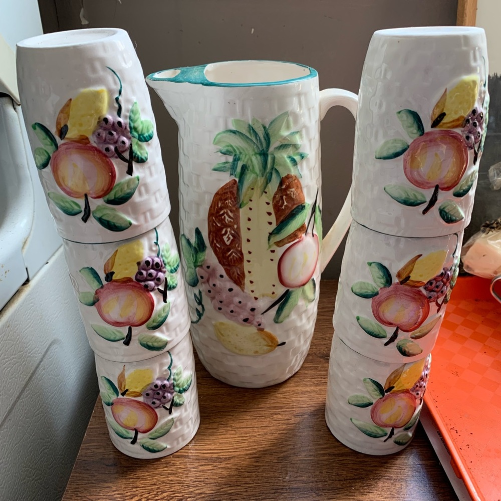 ➡️⭐️Rare⭐️⬅️ Hand-Crafted, FruitJuice/Lemonade Set Serving Pitcher & 6 Tumblers